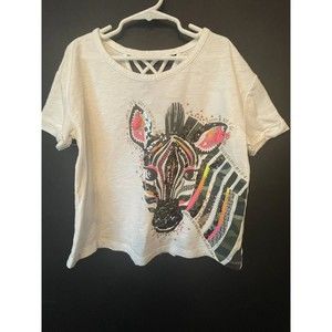 justice for girls size 12 shirt top white sequin zebra short sleeve